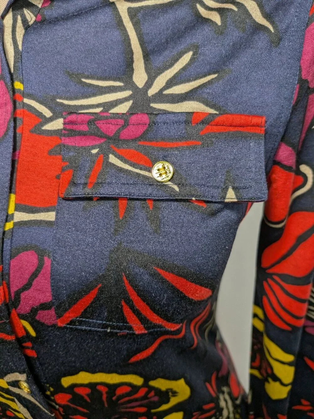 Tory Burch Floral Shirt Top Button Collared Silk Stretch Long Sleeve Womens XS